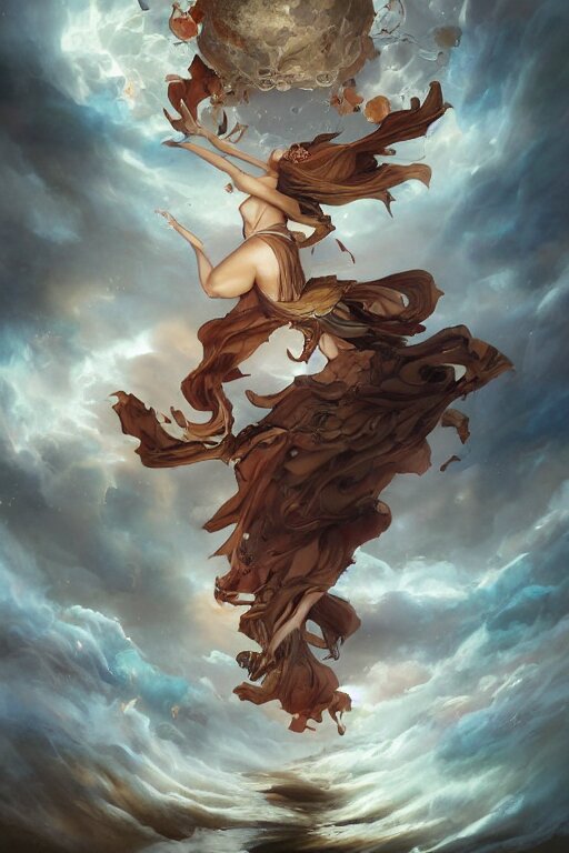 sorceress falling through the sky, by peter mohrbacher, artgerm, karol bak, loish, ayami kojima, james stokoe, highly detailed, ultra detailed, ultra realistic, trending on artstation 