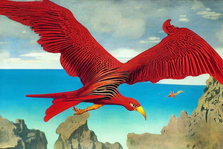 stunning oil painting red colored big birds