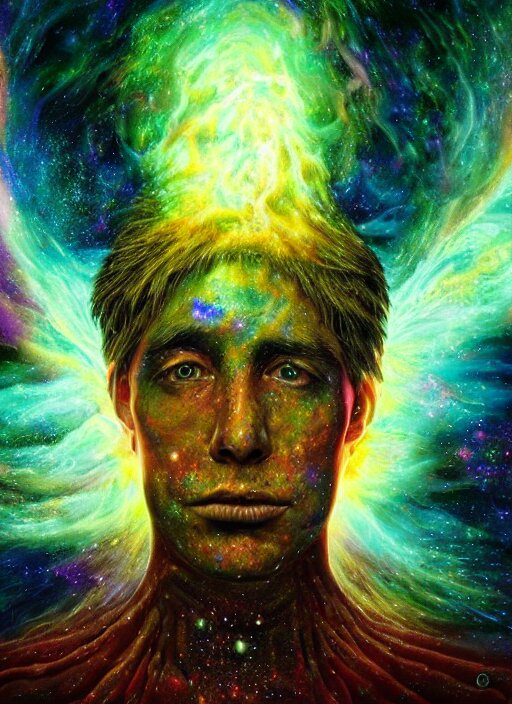 portrait face made of stars and nebulas, ultra dimensional entity, accidentally tripping on dmt and salvia, psychedelic experience, overwhelming psychosis of self realization and burning awakening, ultra high definition, unreal engine 5, hyperrealism, masterpiece composition, by david a. hardy, barclay shaw, peter kemp 