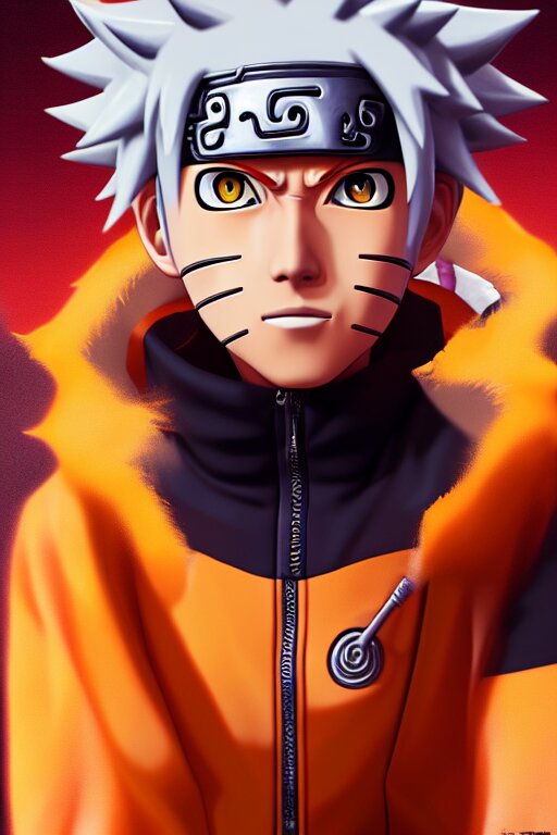 Naruto Uzumaki, RPG reference, oil painting, trending on Artstation, octane render, insanely detailed, 8K, HD. Add a light saber to the portrait , rotate the potrait , fade and glow the potrait