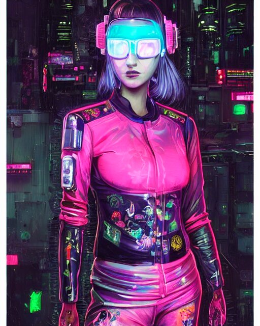 detailed portrait Neon Operator Girl, cyberpunk futuristic neon, reflective catsuit, decorated with traditional Japanese ornaments by Ismail inceoglu dragan bibin hans thoma !dream detailed portrait Neon Operator Girl, cyberpunk futuristic neon, reflective puffy coat, decorated with traditional Japanese ornaments by Ismail inceoglu dragan bibin hans thoma greg rutkowski Alexandros Pyromallis Nekro Rene Maritte Illustrated, Perfect face, fine details, realistic shaded, fine-face, pretty face alter neon suit to resemble a  futuristic bikini costume