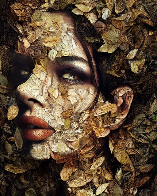 portrait of a woman made of leaves. intricate abstract. intricate artwork. by tooth wu wlop beeple dan mumford. trending on artstation 