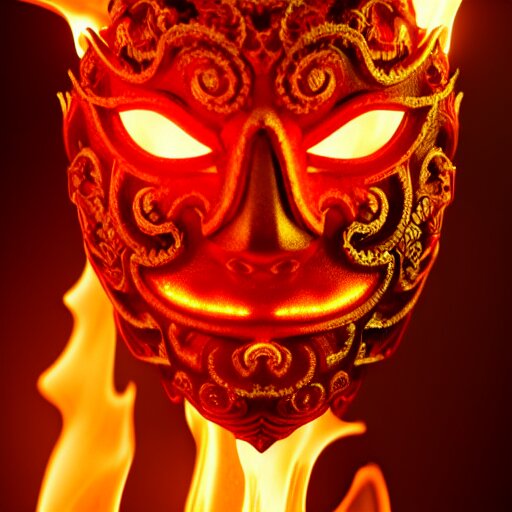 an elaborate intricate mask made of flames water, rendered in octane, behance hd, bokeh backdrop 