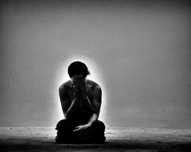 praying for hope, black and white photograph, atmospheric, anatomy, despair, highly detailed, hdr, smooth, sharp focus, by ron haviv and vivia maier 