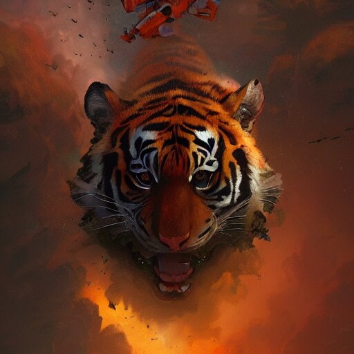 Tiger Flying in the Sky ; Cat Flying in the Sky ; Panther Flying in the Sky ; Humans Being Devoured ; Aliens, Robotic Machines, Gods, Bio - Mechanical Intelligences, Glitch Creatures, DMT Entity ; LSD Art, Trending on ArtStation, Style Greg Rutkowski. use an abstract background