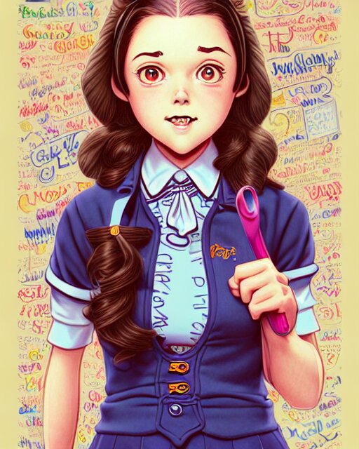 a richly detailed color  illustration depicting a female character from Gilmore Girls as a prep highschool student surrounded by beautiful cursive writing, large format image. illustrated by Artgerm and Mina Petrovic and Range Murata. 3D shadowing.