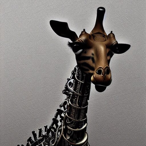 a steampunk robotic giraffe, dark background, super - detailed, photo - realistic, 