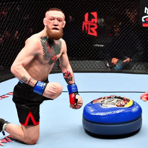 conor mcgregor fighting a knight. remove the robot and replace it with a knight