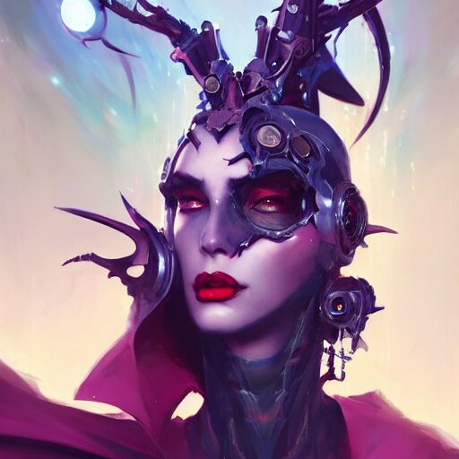 a portrait of a beautiful demonic cybernetic duchess of hell, cyberpunk concept art by pete mohrbacher and guweiz and wlop and artgerm and josan gonzales and syd mead, digital art, artstation, deviantart, pinterest, unreal engine, sharp focus, 4 k uhd image 