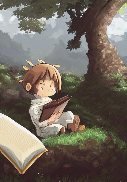 a young girl reading a book an old park.
