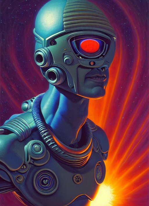 Cinematic bust portrait of psychedelic astronaut, head and chest only, exotic alien features, tim hildebrandt, wayne barlowe, bruce pennington, donato giancola, larry elmore, oil on canvas, masterpiece, trending on artstation, featured on pixiv, cinematic composition, dramatic pose, beautiful lighting, sharp, details, hyper-detailed, hd, hdr, 4k, 8k