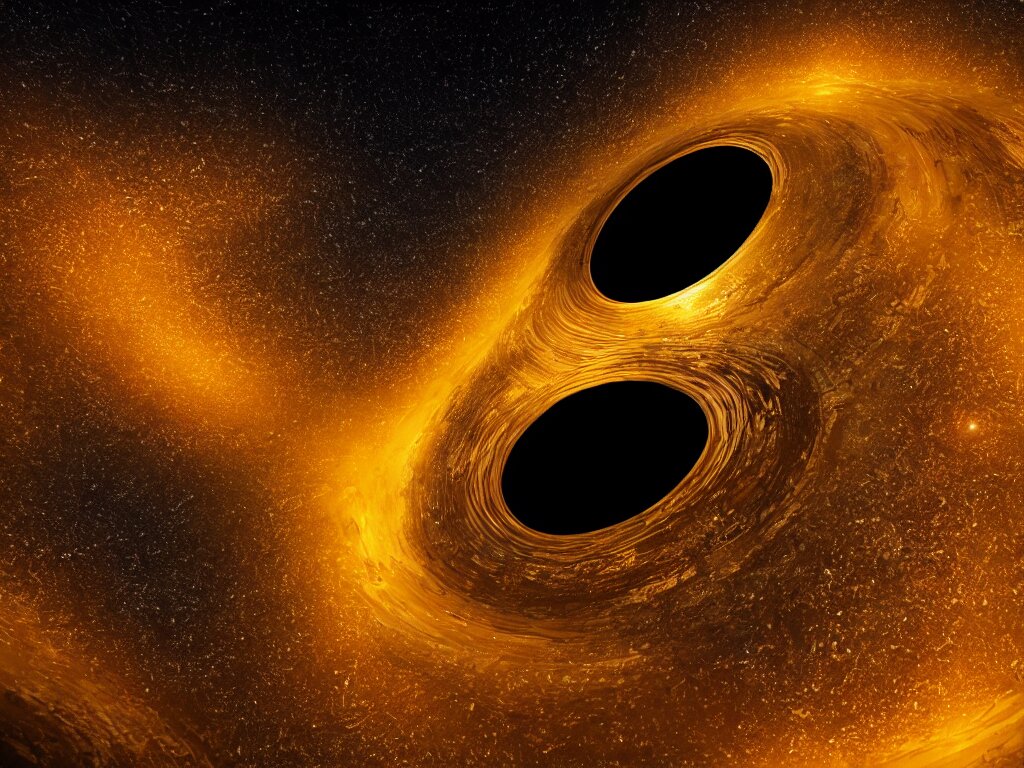 black hole landscape with gold flowing in. take out the perspective and make it a landscape