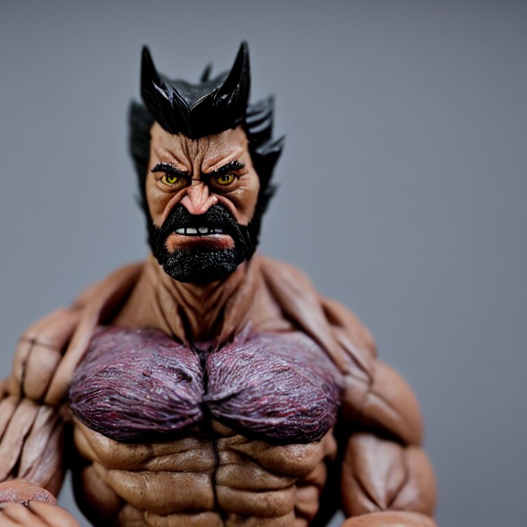 a cinematic film still of a claymation stop motion film starring wolverine, shallow depth of field, 8 0 mm, f 1. 8