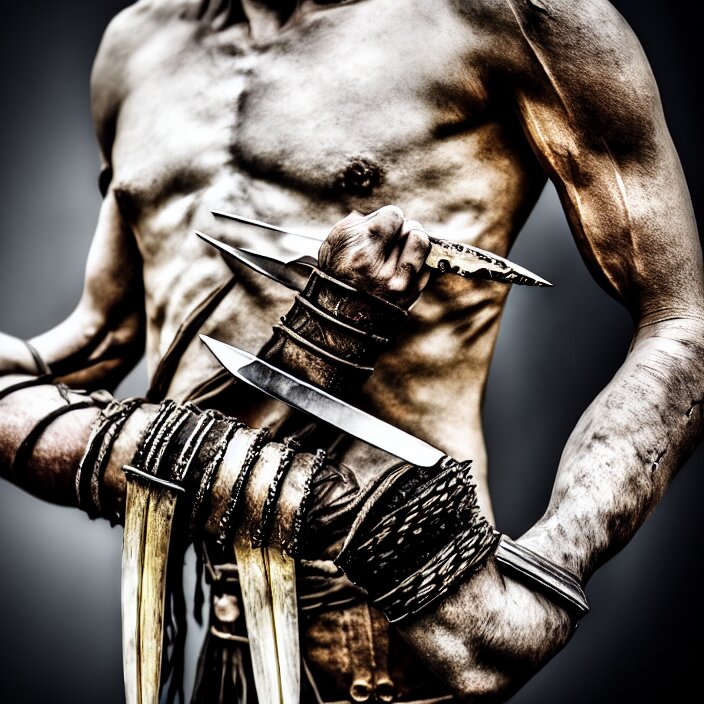 photo of a warrior with flesh-like blades coming out of his arm, highly detailed, 4 k, hdr, smooth, sharp focus, high resolution, award - winning photo. make him all flesh