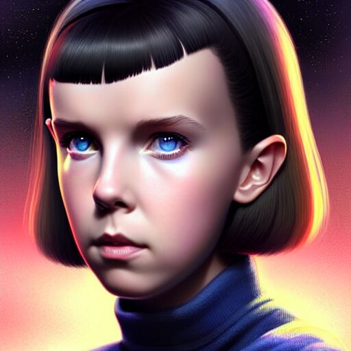 Millie bobbie brown as spock, anime digital art, highly detailed, digital painting, beautiful eyes!, pretty face!!, symmetry, concept art, sharp focus, illustration, art by artgerm! greg rutkowski magali villeneuve wlop! ilya kuvshinov!!, octane render