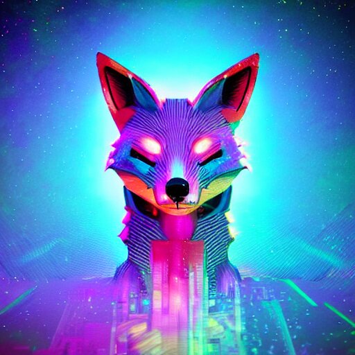 psychedelic purple and blue fox