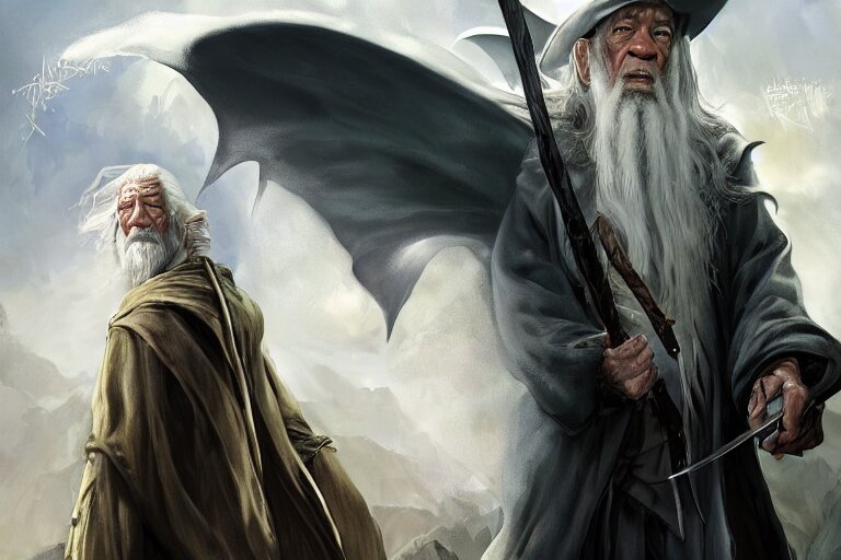 wizard stnding next to a dragon