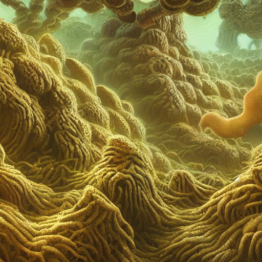 a beautiful detailed matte painting of seaweed growing out of strange Xanthic mushrooms, pattern, fractals, moebius, trending on artstation