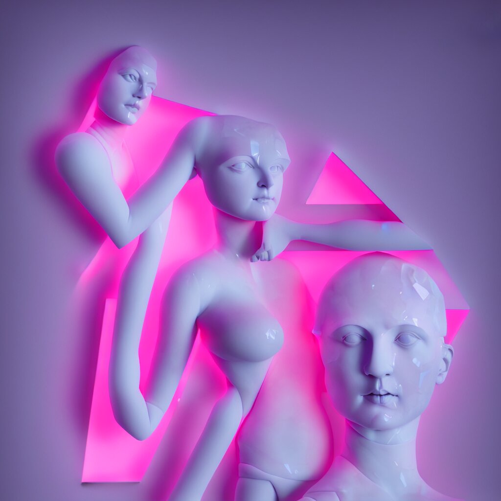 Marble Mannequin With Neon Green and Pink Lights. Add neon green and pink light