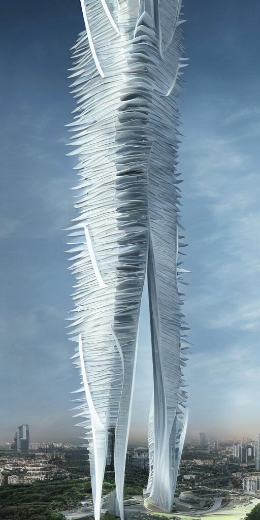 epic futuristic tower, highly detailed, realistic, by zaha hadid