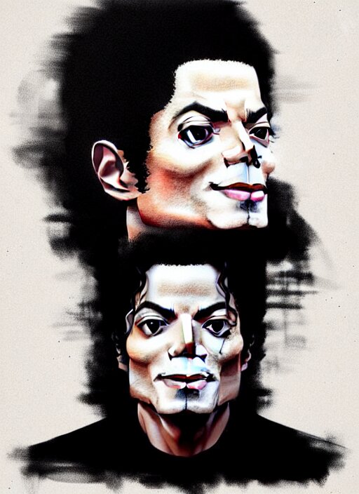 Highly Detailed Portrait of Michael Jackson Making a PogChamp Face, Poggers, and a Photographic Realistic Background, with a Beautiful Stare by Atey Ghailan, Greg Rutkowski, Greg Tocchini, James Gilleard, and Joe Fenton, with a Gradient Celeste and Black, Cream, and White Color Scheme Trending on Instagram, and. Make him look like real Michael Jackson