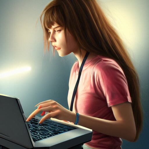 realistic teenager using laptop in super tech room, artstation trends, concept art, highly detailed, intricate, sharp focus, digital art, 8 k