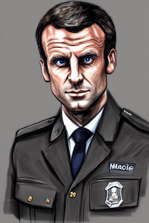 emmanuel macron police officer, highly detailed, digital art, sharp focus, trending on art station