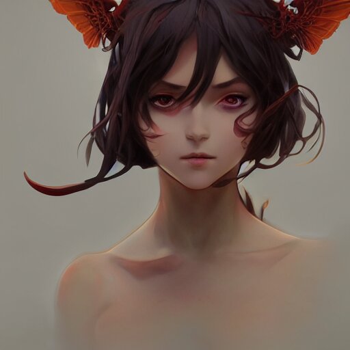 a beautiful anime girl wtih demon horns and wings,full body painting,by Greg Rutkowski and Ilya Kuvshinov and Alphonse Maria Mucha,super clear detailed,hyper realistic,trending on artstation,4k