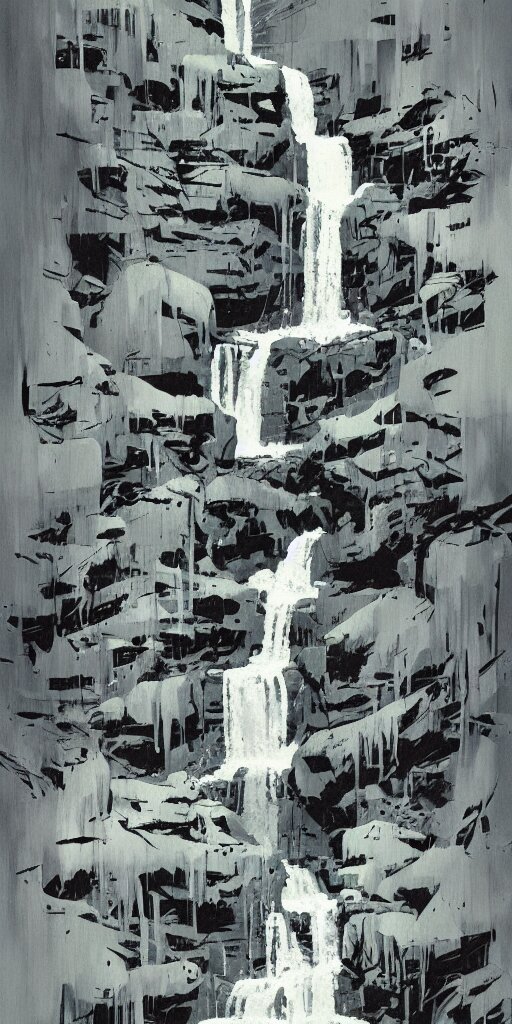 Eerie waterfall, made to look like an ultra creepy old abandoned mill. make it look like an ultra creepy old abandoned mill