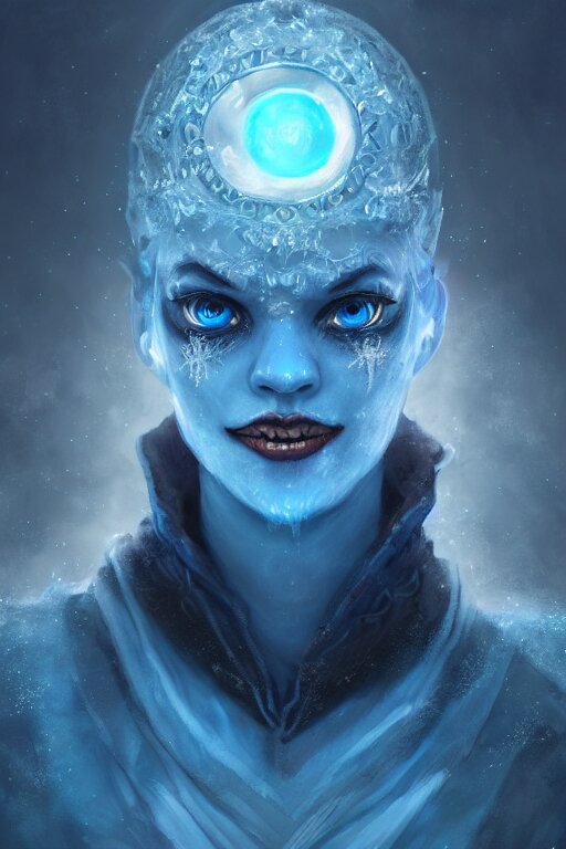 frozen jester clown mage wizard, eyes glowing blue, heavenly stars in the background, is at dawn and bluish, fantasy, intricate, elegant, digital painting, highly detailed, artstation, sharp focus, illustration, concept art, ruan jia, steve mccurry