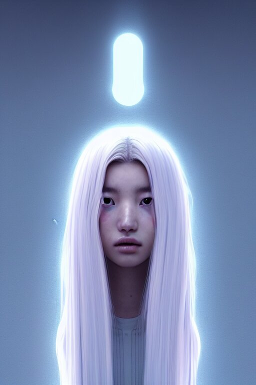 upright and straight girl, bae suzy, scifi, futuristic design, full body model, long white hair, character design, cinematic lighting, highly detailed, by beeple, goro fujita, smooth gradient. 