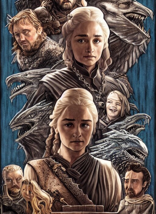 A highly detailed Game of Thrones movie poster by drew struzan