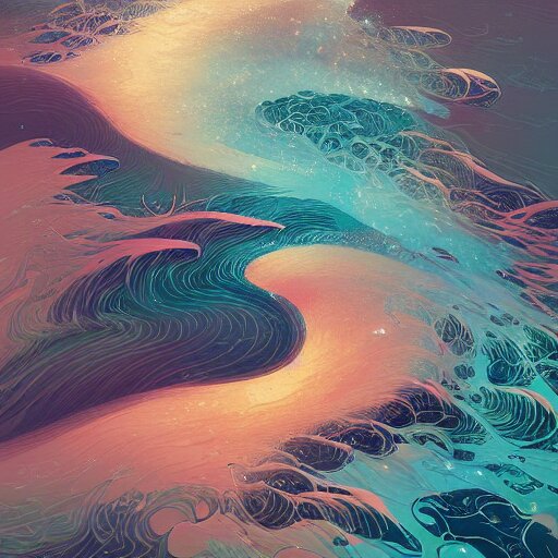 surreal painting of the ocean merging with a galaxy, digital painting by feng zhu and loish and laurie greasley, victo ngai, andreas rocha, john harris 