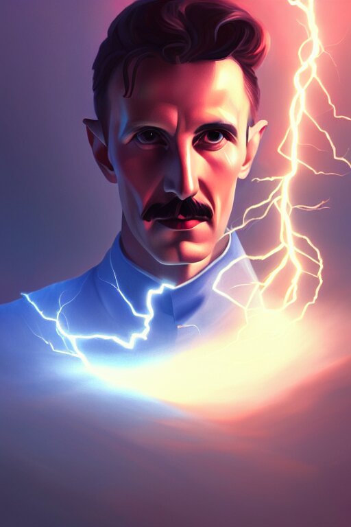 Nikola Tesla, with shadow added for dramatic effect, in portrait by Emylie Boivin 2.0. Add a big ol' shadow
continiously speaking