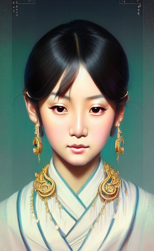 digital painting of a close up face portrait of an elegant, beautiful, sophisticated, fashionable, pretty young burmese - japanese jpop idol, the rings of saturn. intricate ornate detail, eye focus, by artgerm, range murata, jeremy lipking, trending on pinterest, artstation hq, vivid 8 k, film still.