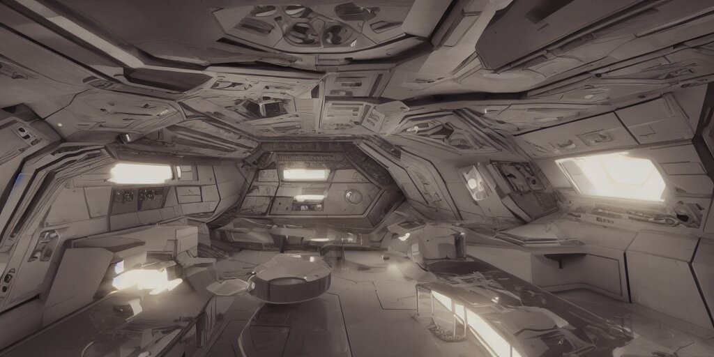 Space ship Interior, Science Fiction, Style of Lucasfilm 1970s, Retro, Ultra Realistic, 4K, Movie Still, UHD, Sharp, Detailed, Cinematic, Render, Modern. Change to a train