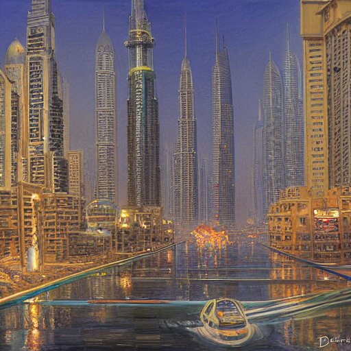 oil paint beautiful tall buildings in Dubai 