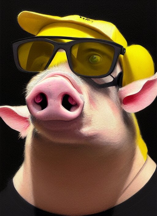 Pig wearing sunglass and smoking 