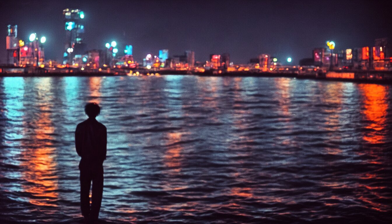 Alone boy near sea