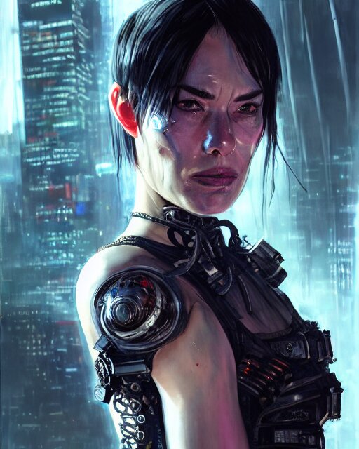 Lena headey assassin, wearing cyberpunk intricate streetwear, respirator, beautiful, detailed portrait, cell shaded, 4 k, vivid colours, concept art, by wlop, ilya kuvshinov, artgerm, krenz cushart, greg rutkowski, pixiv. cinematic dramatic atmosphere, sharp focus, volumetric lighting, cinematic lighting, studio quality