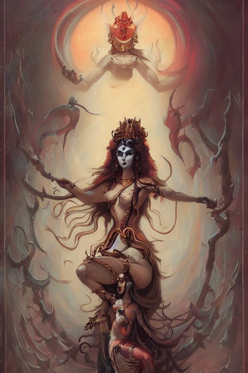 Kali Goddess of Death by Peter Mohrbacher in the Style of Gaston Bussière, Art Nouveau - Skeleton. replace the Kali goddess with a skeleton