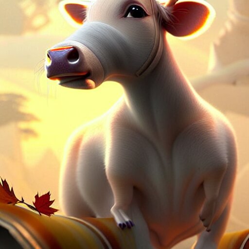 Epic Professional Digital Art of 🐄🐭!!!!!!!!!🍁 on ArtStation, cgsociety, wlop, cosmic, stunning, gorgeous, much detail, much wow, masterpiece W 150. shrink the image to about 150px on all sides