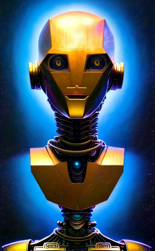 cute humanoid robot, portrait bust, symmetry, faded colors, made of diamond, exotic alien features, cypherpunk background, tim hildebrandt, wayne barlowe, bruce pennington, donato giancola, larry elmore, masterpiece, trending on artstation, featured on pixiv, cinematic composition, beautiful lighting, hyper detailed, 8 k, unreal engine 5 