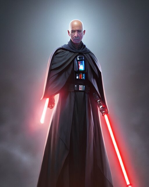 Jeff bezos as a sith lord by greg rutkowski, stanley artgerm lau and jason chan highly detailed, cinematic lighting, octane render, unreal engine lumen, very coherent. cinematic, hyper realism, high detail, octane render, 8 k