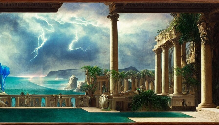 vulcano vesuvius smoking seen from portico oa a roman house
