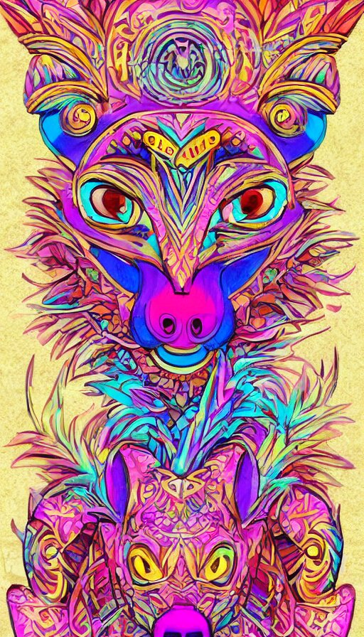 3d animal totem aztek tribal dofus color pastel vibrant style fanart ornate