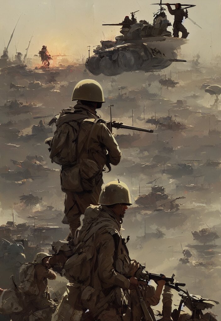 ismail inceoglu painting of world war two, painting, line art, art concept for a book cover, trending on artstation, by greg manchess and by craig mullins and by kilian eng and by jake parker. Colorize it with a sepia effect!