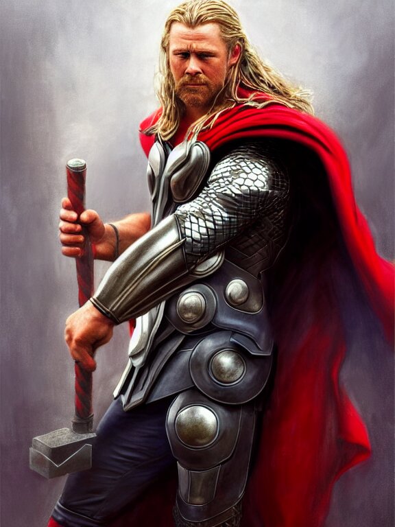 thor with his hammer, screwdriver and ratchet set, digital painting, extremely detailed, 4 k, intricate, brush strokes, mark arian, artgerm, bastien lecouffe - deharme