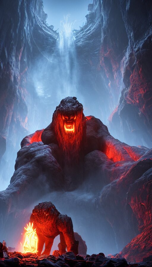 A lion roaring on rock In the glaciers 