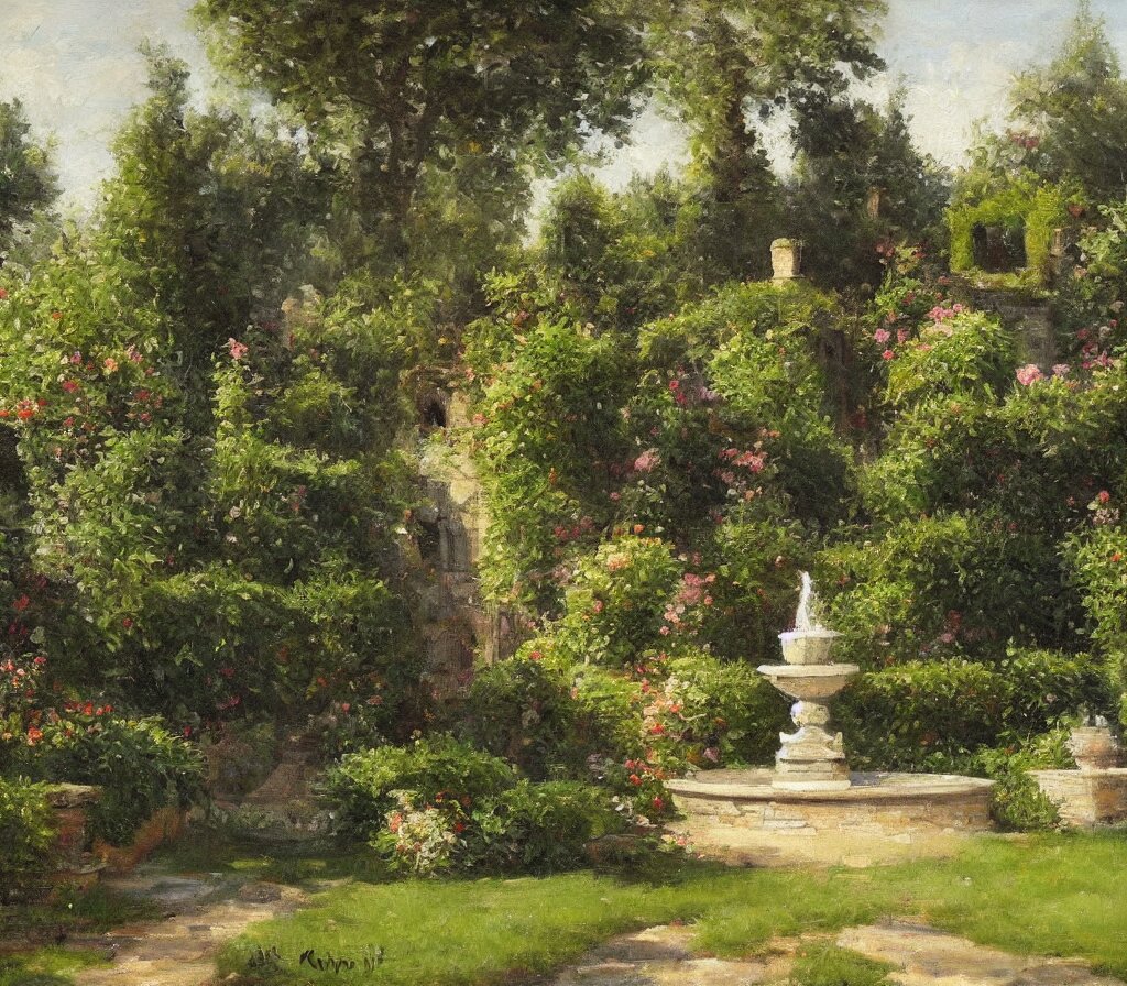 A girl and a boy are sitting in a beautiful garden
